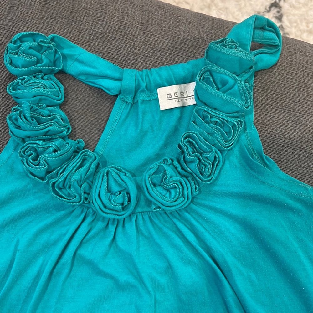 Blue green floral racer back summer blouse